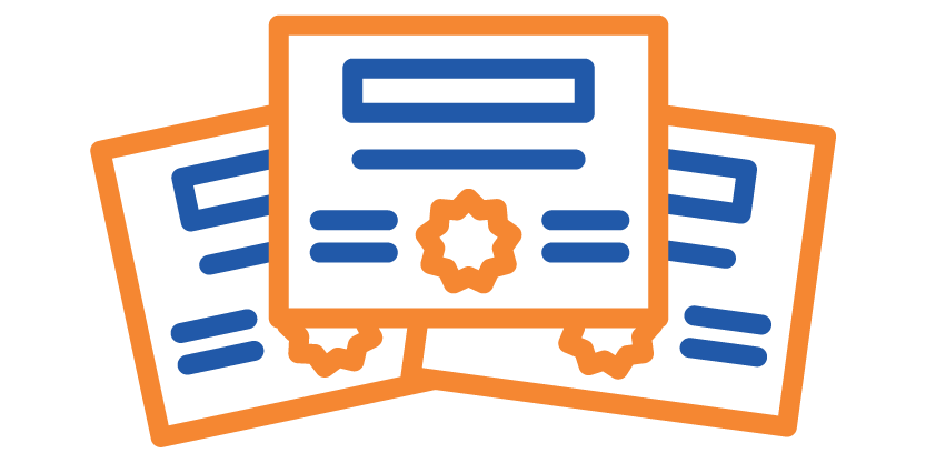 three award papers in blue and orange icon 